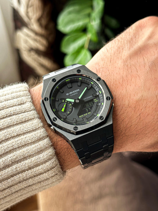 G-SHOCK CasiOak Potpuno crna - sa crno zelenim brojčanikom sata