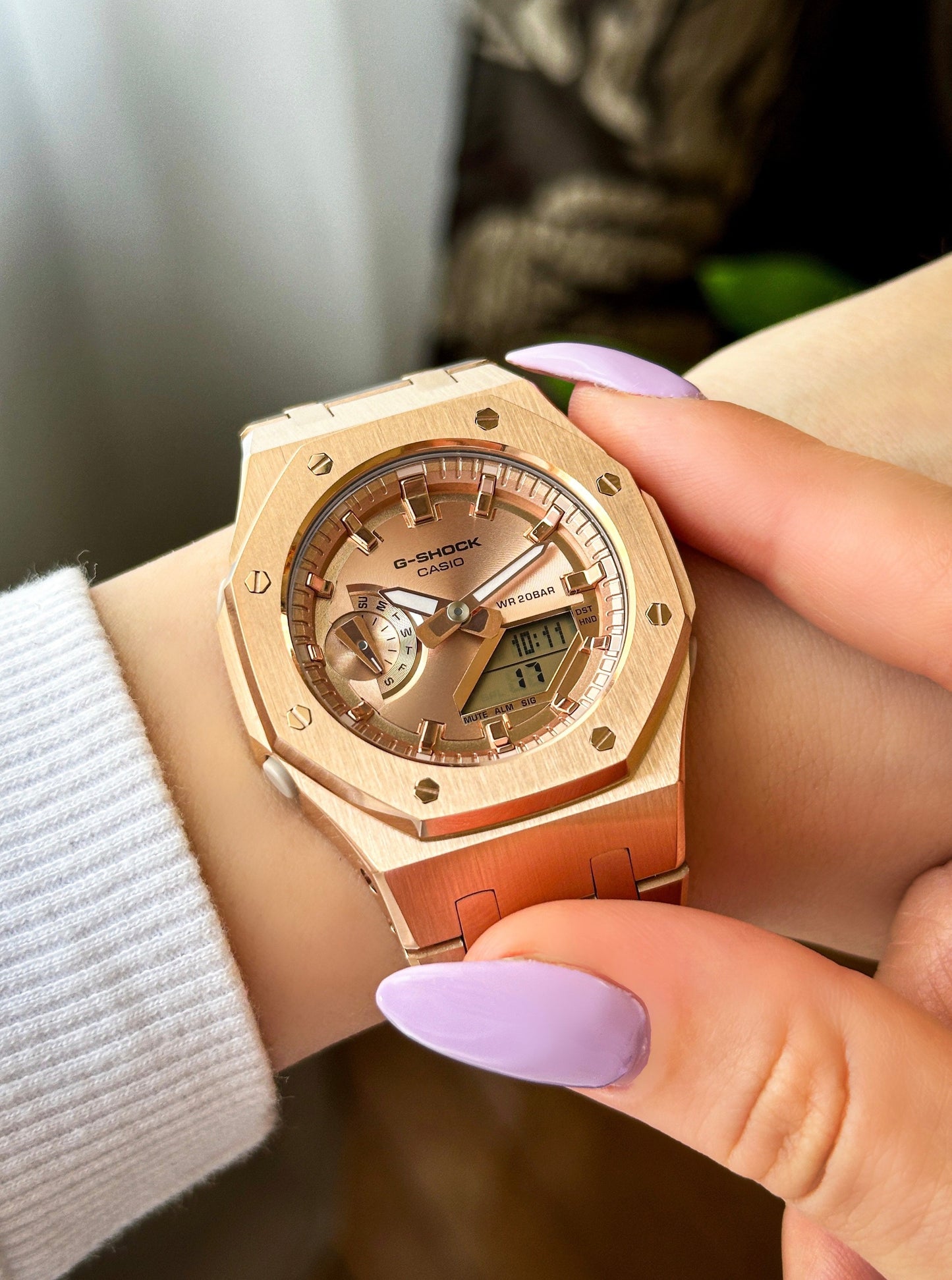 G-SHOCK Mini CasiOak Full-Rose Gold with rose-gold watch dial