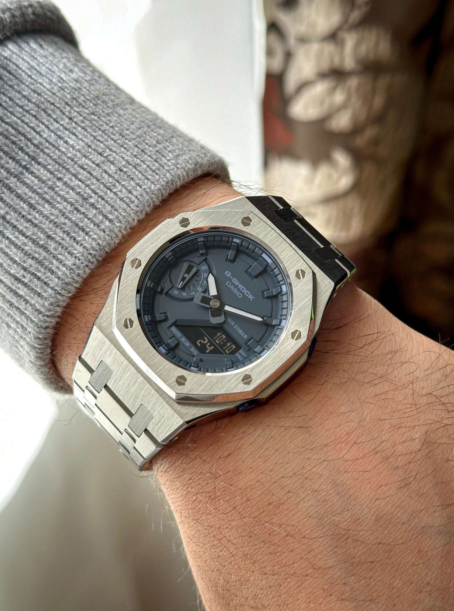 G-SHOCK CasiOak Full Silver - with Navy blue watch dial