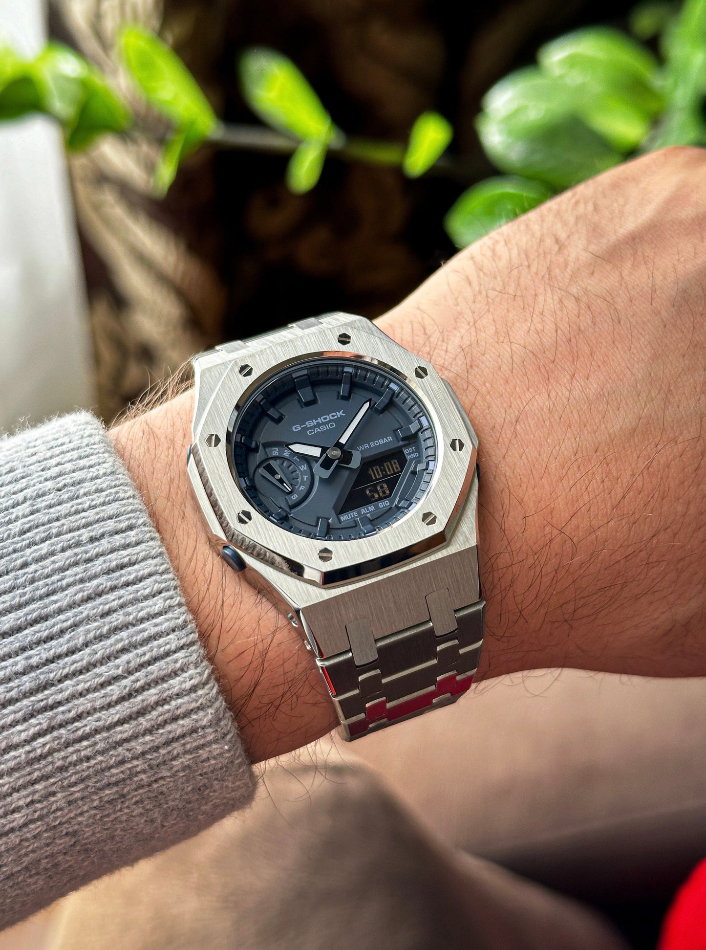 G-SHOCK CasiOak Full Silver - with Navy blue watch dial