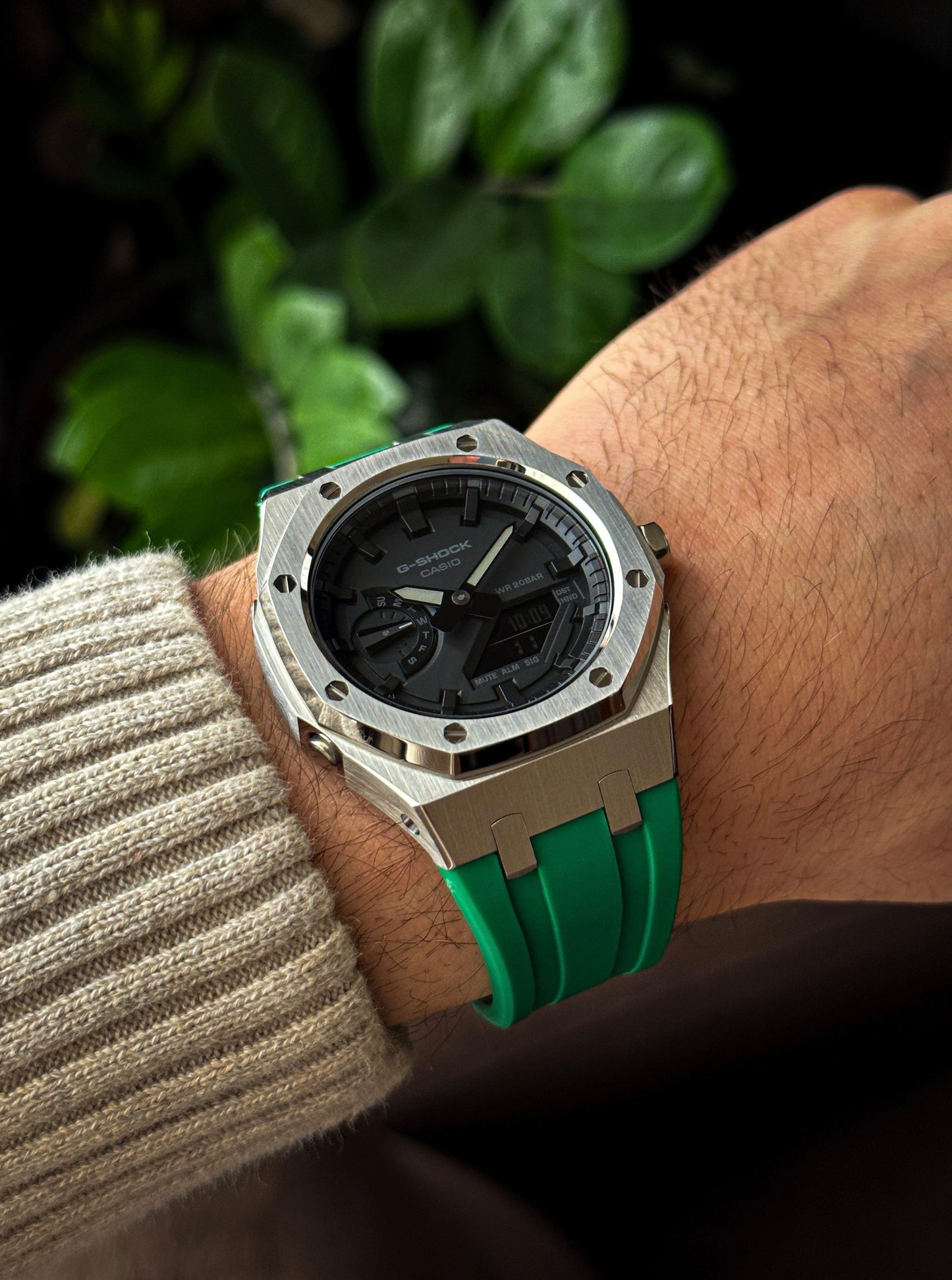 G-SHOCK CasiOak Green-Silver with black watch dial