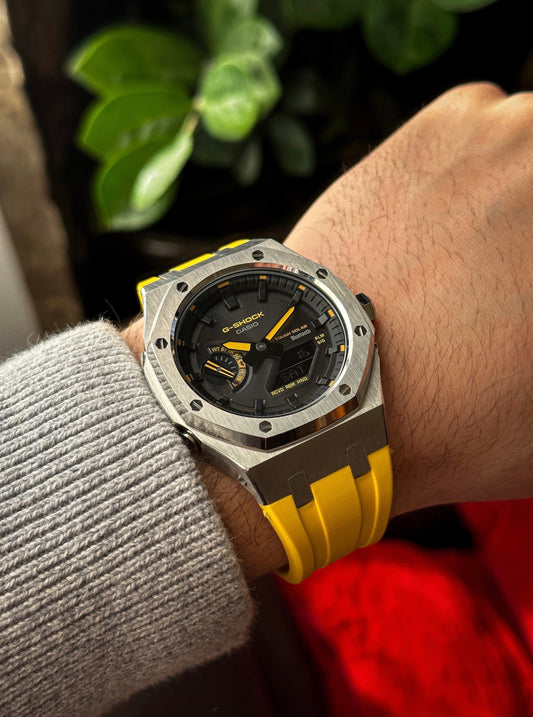 G-SHOCK CasiOak Yellow-Silver with black and yellow watch dial (bt connection)