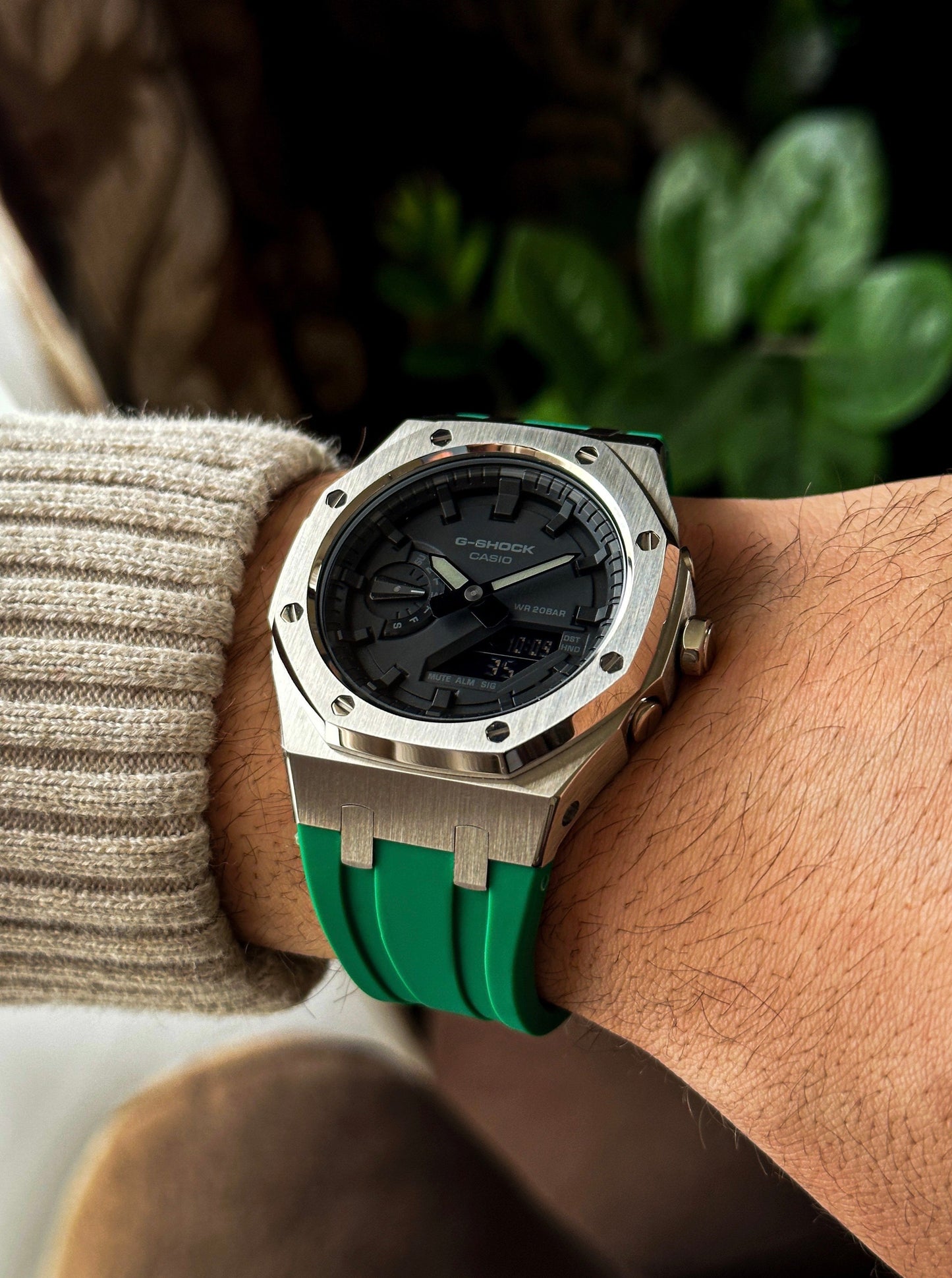 G-SHOCK CasiOak Green-Silver with black watch dial