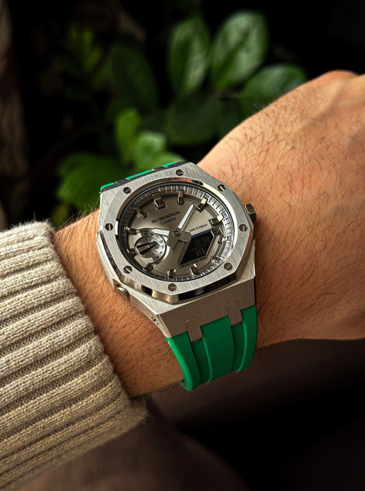 G-SHOCK CasiOak Green-Silver with silver watch dial