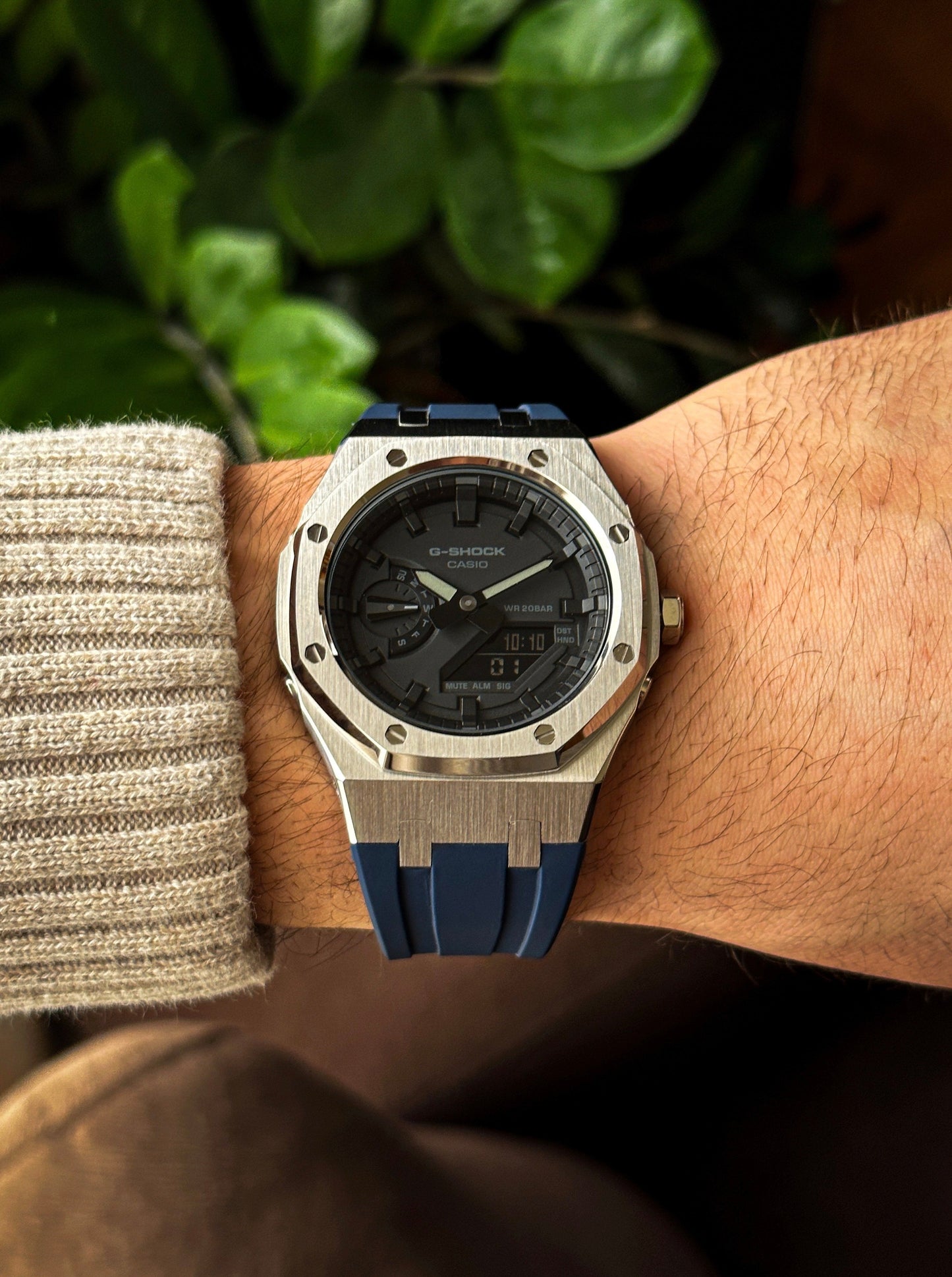 G-SHOCK CasiOak Navy Blue-Silver with black watch dial