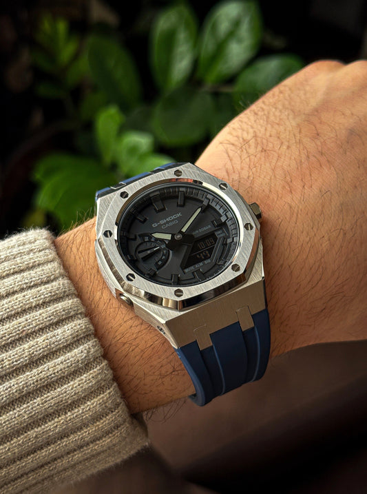 G-SHOCK CasiOak Navy Blue-Silver with black watch dial