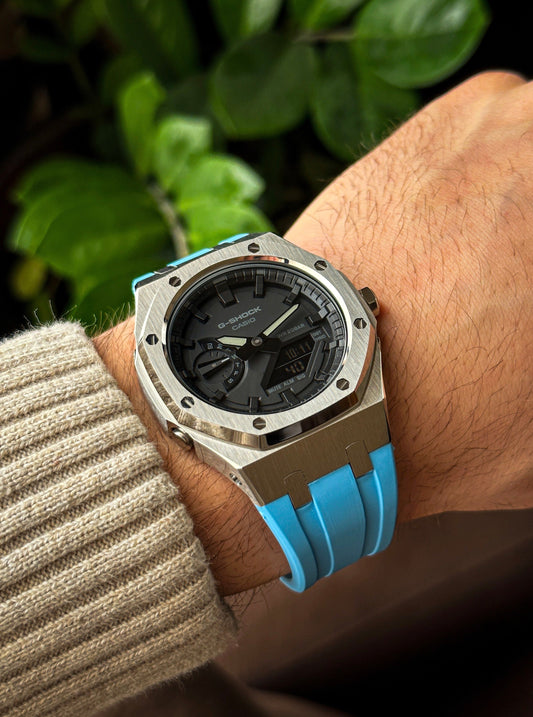 G-SHOCK CasiOak Blue-Silver with black watch dial