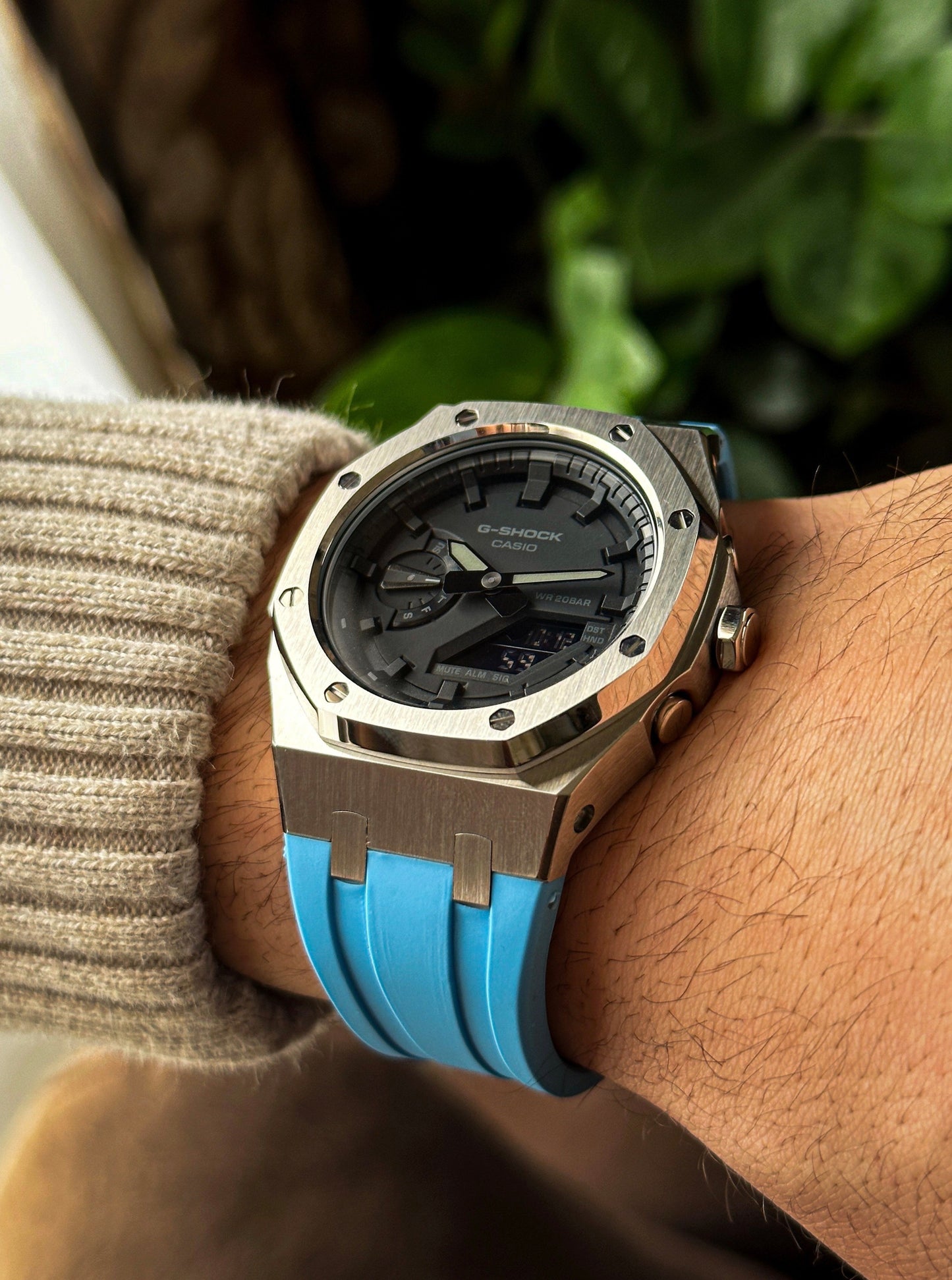 G-SHOCK CasiOak Blue-Silver with black watch dial